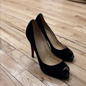 Christian Louboutin Classic Black Peep-Toe Heels-Size 38 1/2